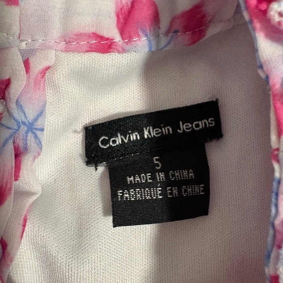Calvin Klein White & Pink Floral Dress Girl's Size 5 - Picture 4 of 7